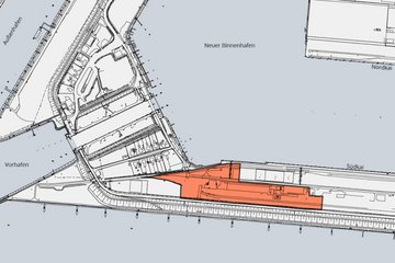 Karte zur Lage der Gewerbefläche E08 im Hafen Emden
