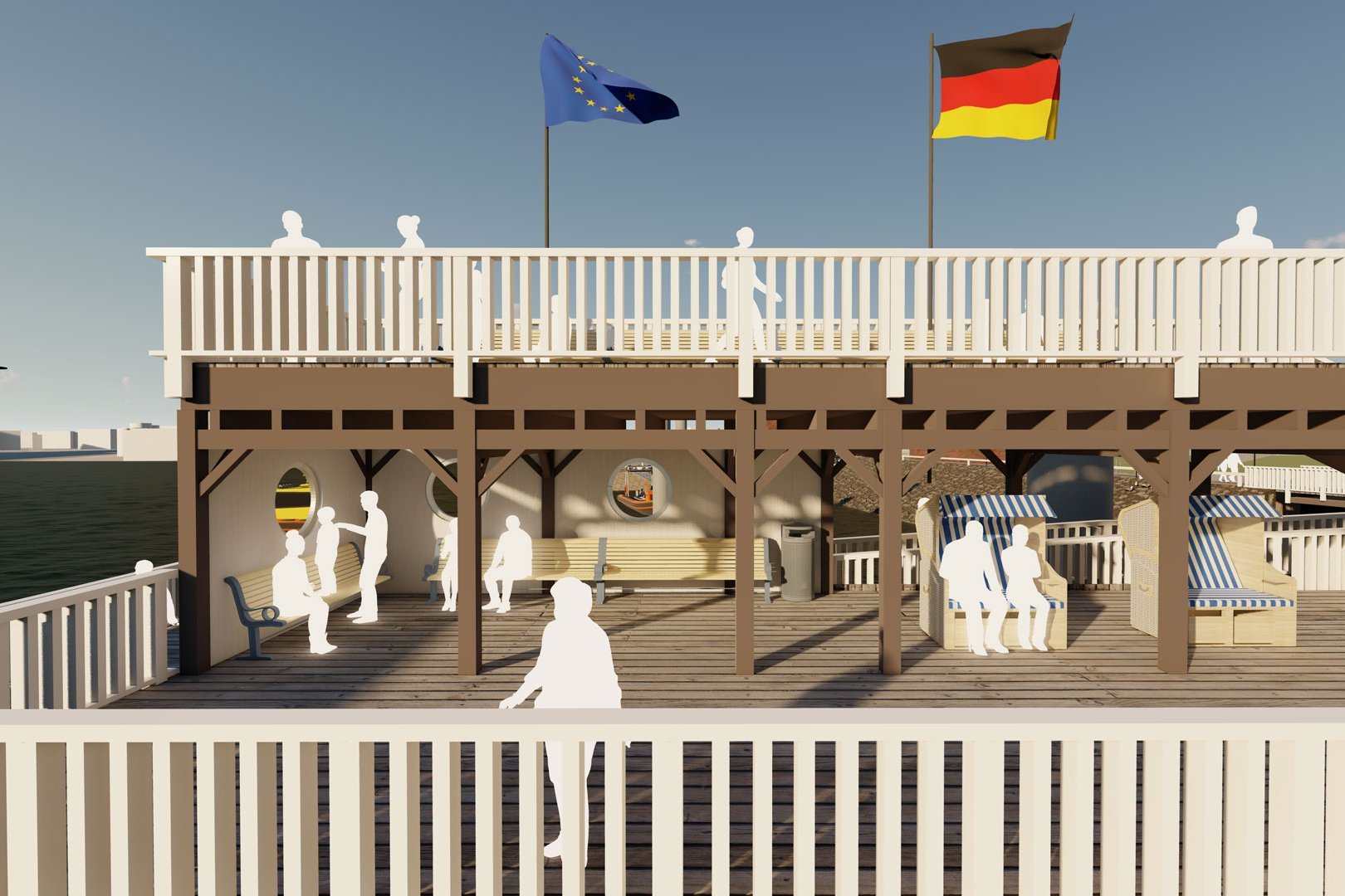 Holzkonstruktion für begehbaren Wetterschutz auf der Alten Liebe