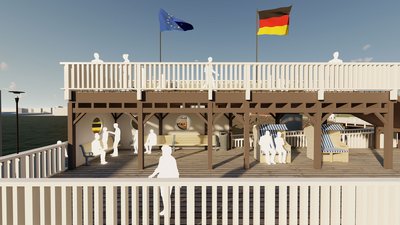Visualisierung: neue Holzkonstruktion als begehbarer Wetterschutz an der "Alten Liebe" im Hafen Cuxhaven