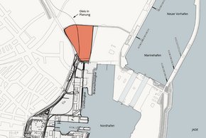 Karte zur Lage der Gewerbefläche W02 im Hafen Wilhelmshaven