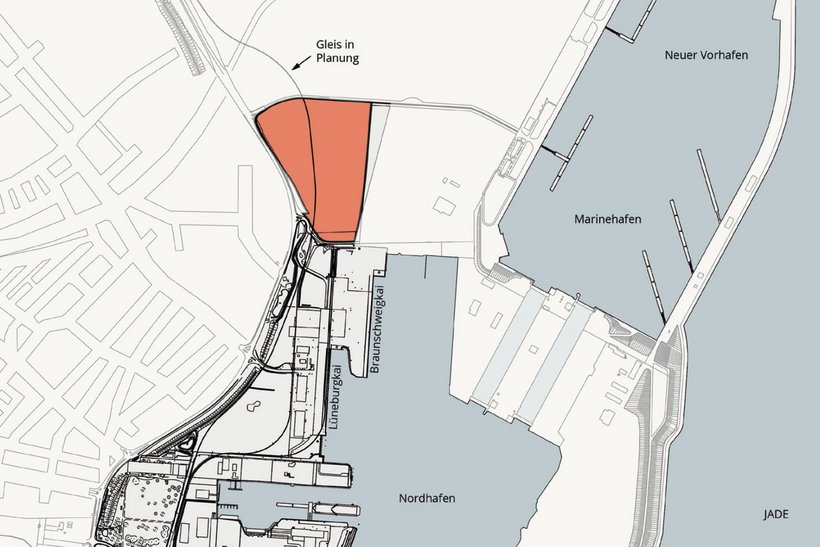 Karte zur Lage der Gewerbefläche W02 im Hafen Wilhelmshaven Karte zur Lage der Gewerbefläche W02 im Hafen Wilhelmshaven